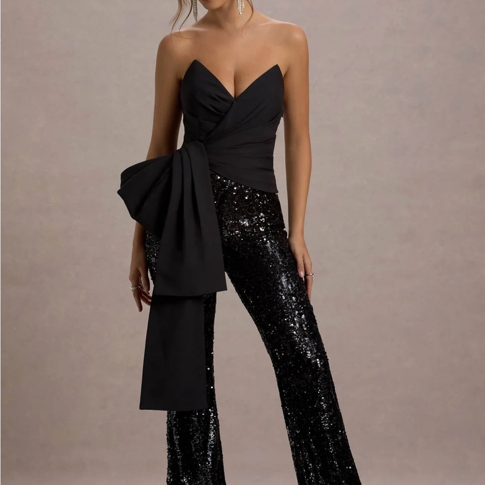 Club L London Black Sequin Jumpsuit